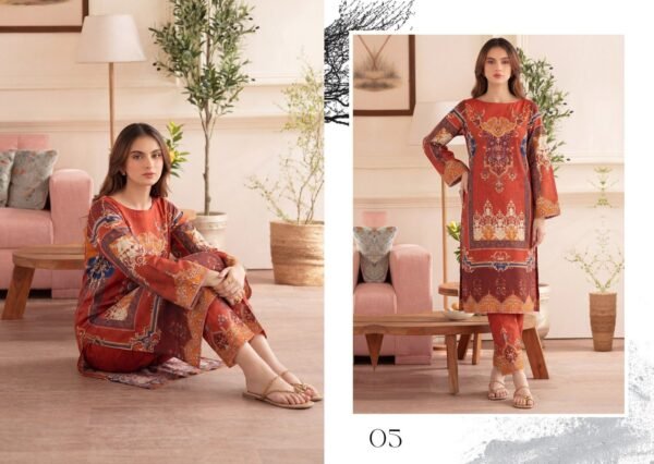 Premium Printed Unstitched 2PC Lawn Suit – Design 5
