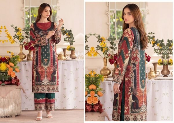 Premium Printed Unstitched 2PC Lawn Suit – Design 6