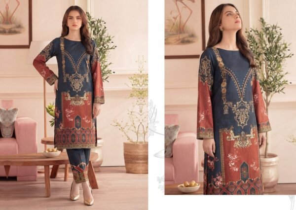 Premium Printed Unstitched 2PC Lawn Suit – Design 8