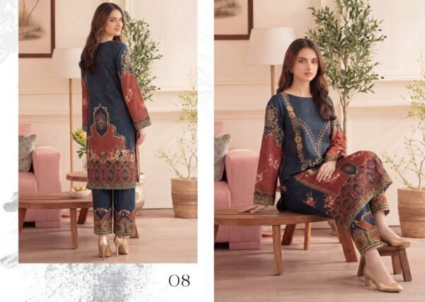 Premium Printed Unstitched 2PC Lawn Suit – Design 8