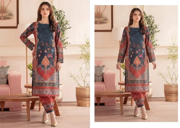 Premium Printed Unstitched 2PC Lawn Suit – Design 10