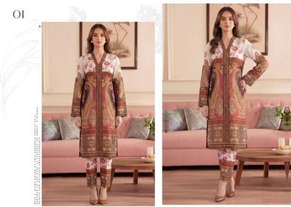 Premium Printed Unstitched 2PC Lawn Suit – Design 1