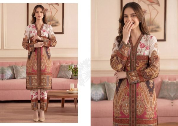 Premium Printed Unstitched 2PC Lawn Suit – Design 1
