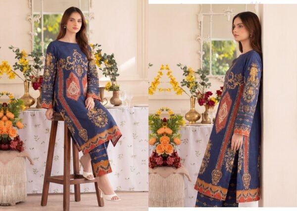 Premium Printed Unstitched 2PC Lawn Suit – Design 2