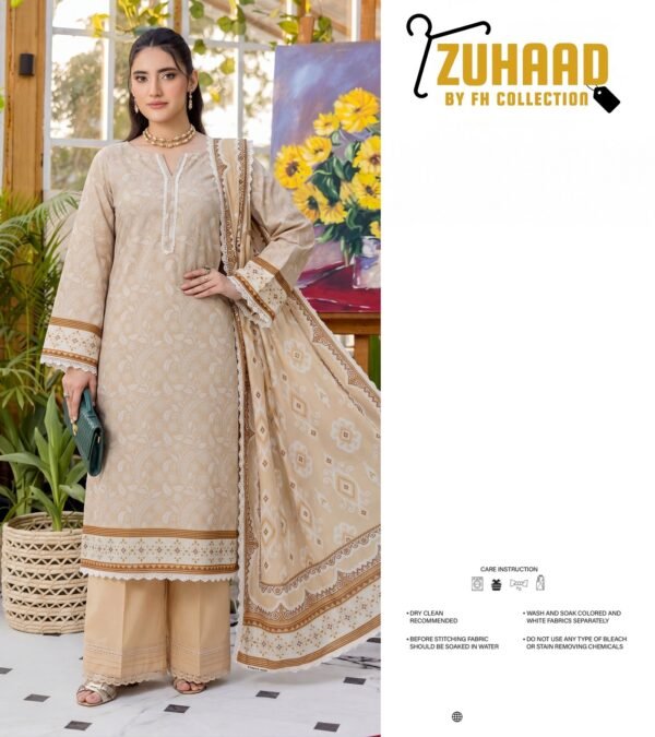 Bin Saad Vol 3 Lawn Suit – Premium Printed Shirt with Voil Dupatta & Dyed Trouser (Design 1)