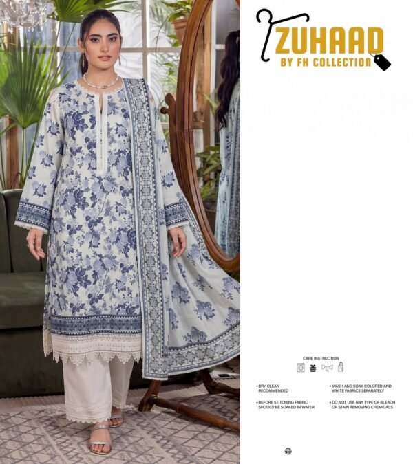 Bin Saad Vol 3 Lawn Dress – Premium 3PC Suit with Voil Dupatta (Design 6)