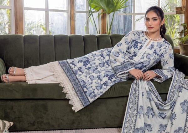 Bin Saad Vol 3 Lawn Dress – Premium 3PC Suit with Voil Dupatta (Design 6)