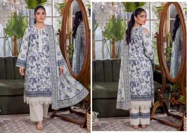 Bin Saad Vol 3 Lawn Dress – Premium 3PC Suit with Voil Dupatta (Design 6)