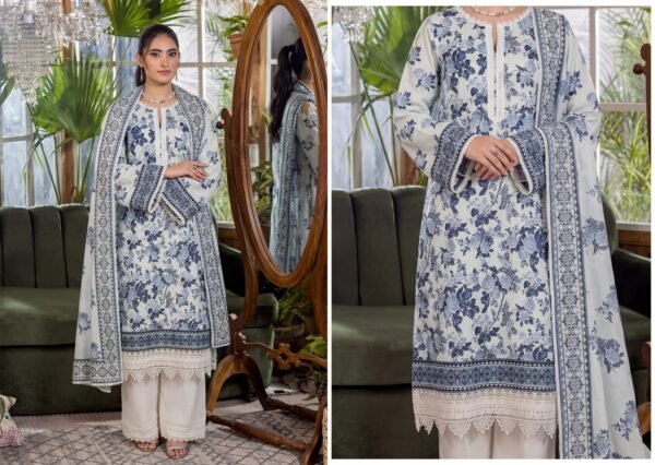 Bin Saad Vol 3 Lawn Dress – Premium 3PC Suit with Voil Dupatta (Design 6)