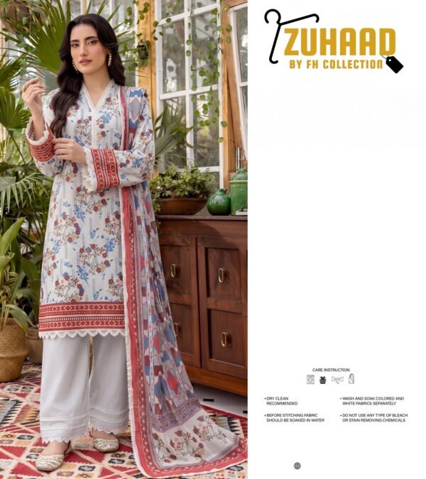 Bin Saad Vol 3 3 Piece Lawn Suit – Printed Shirt & Voil Dupatta (Design 8)