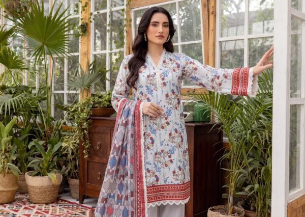 Bin Saad Vol 3 3 Piece Lawn Suit – Printed Shirt & Voil Dupatta (Design 8)