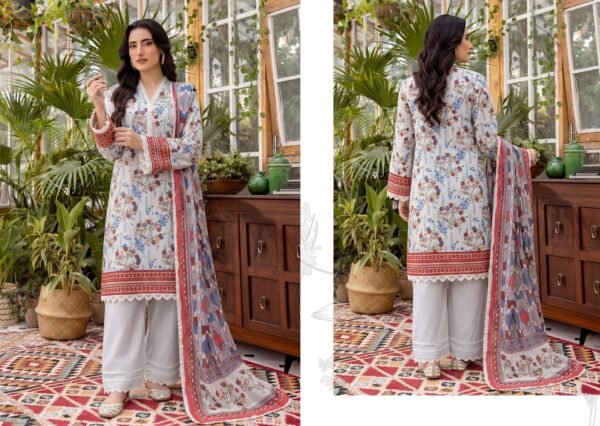 Bin Saad Vol 3 3 Piece Lawn Suit – Printed Shirt & Voil Dupatta (Design 8)