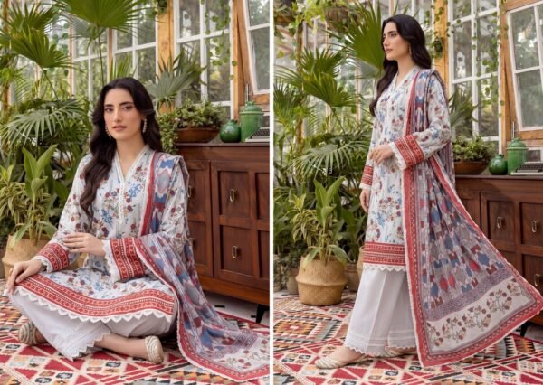 Bin Saad Vol 3 3 Piece Lawn Suit – Printed Shirt & Voil Dupatta (Design 8)