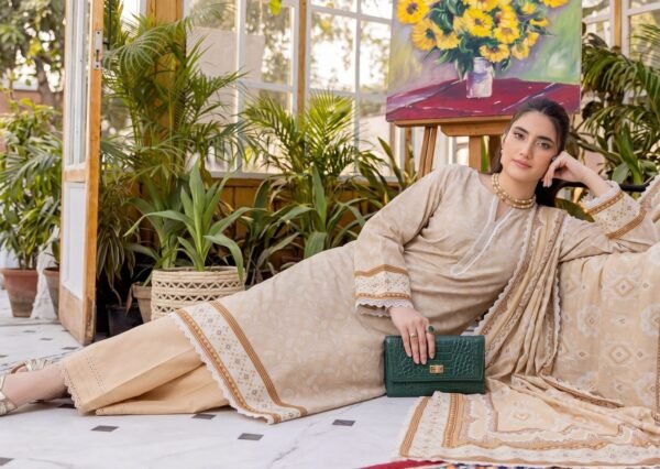 Bin Saad Vol 3 Lawn Suit – Premium Printed Shirt with Voil Dupatta & Dyed Trouser (Design 1)