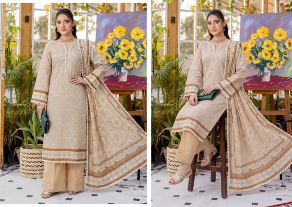 Bin Saad Vol 3 Lawn Suit – Premium Printed Shirt with Voil Dupatta & Dyed Trouser (Design 1)