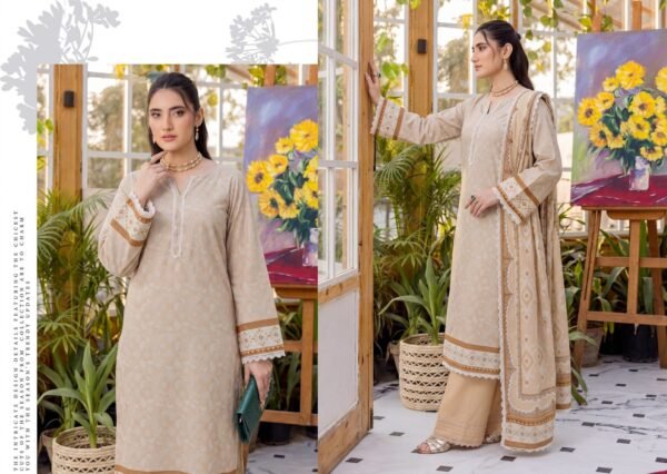 Bin Saad Vol 3 Lawn Suit – Premium Printed Shirt with Voil Dupatta & Dyed Trouser (Design 1)
