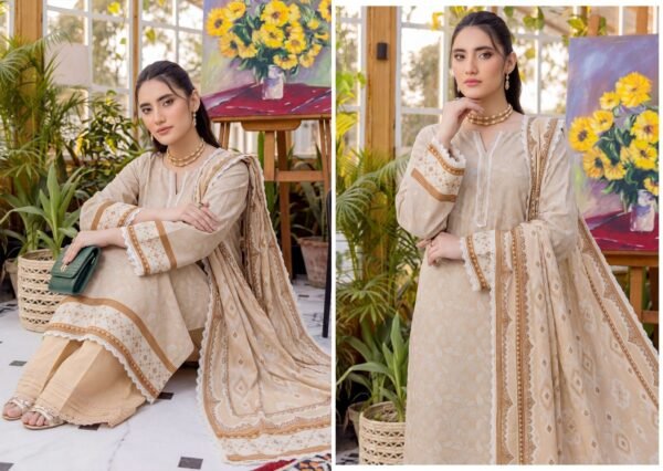 Bin Saad Vol 3 Lawn Suit – Premium Printed Shirt with Voil Dupatta & Dyed Trouser (Design 1)