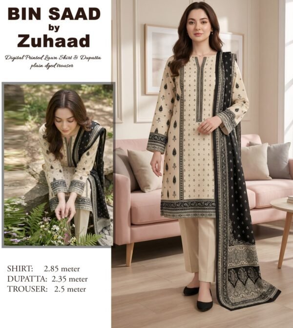 Bin Saad – Premium Unstitched 3PC Lawn Suit Design 20