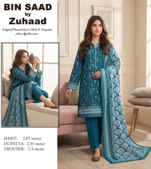 Bin Saad – Premium Unstitched 3PC Lawn Suit Design 19