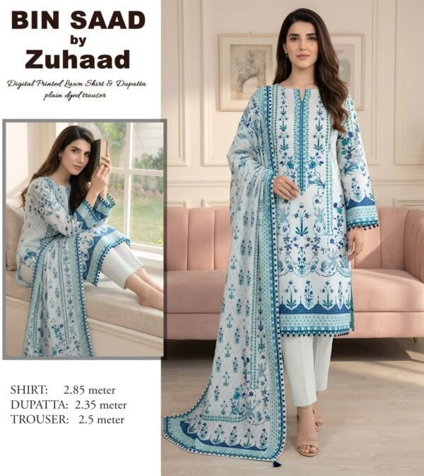 Bin Saad – Premium Unstitched 3PC Lawn Suit Design 18