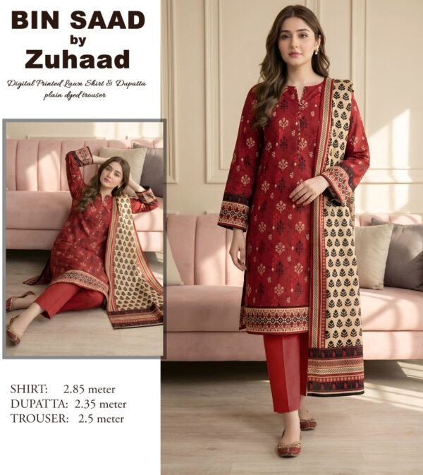 Bin Saad – Premium Unstitched 3PC Lawn Suit Design 17