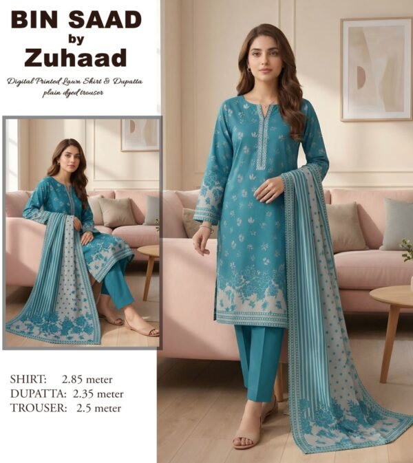 Bin Saad – Premium Unstitched 3PC Lawn Suit Design 16