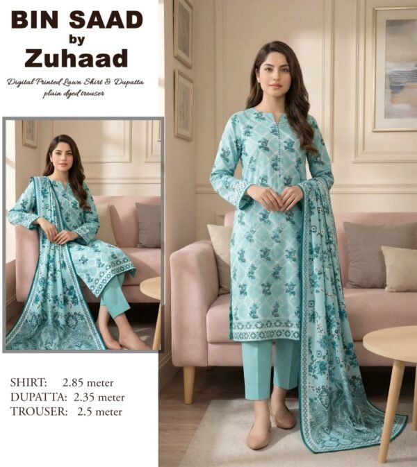 Bin Saad – Premium Unstitched 3PC Lawn Suit Design 14