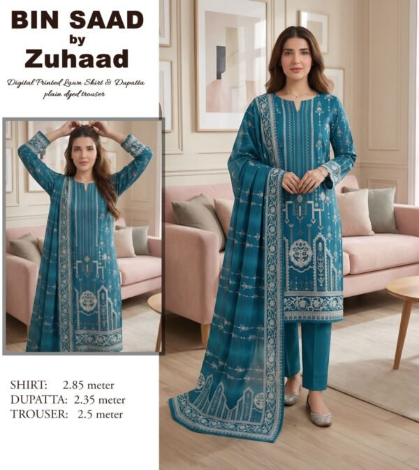 Bin Saad – Premium Unstitched 3PC Lawn Suit Design 13