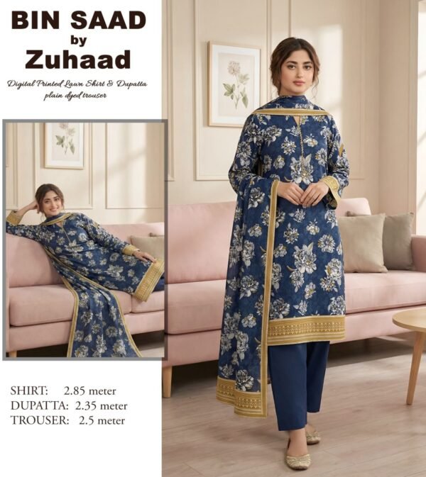 Bin Saad – Premium Unstitched 3PC Lawn Suit Design 9