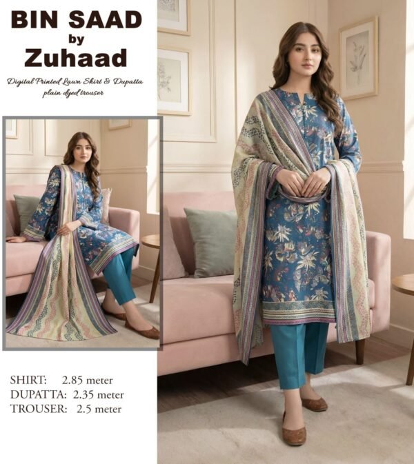 Bin Saad – Premium Unstitched 3PC Lawn Suit Design 8