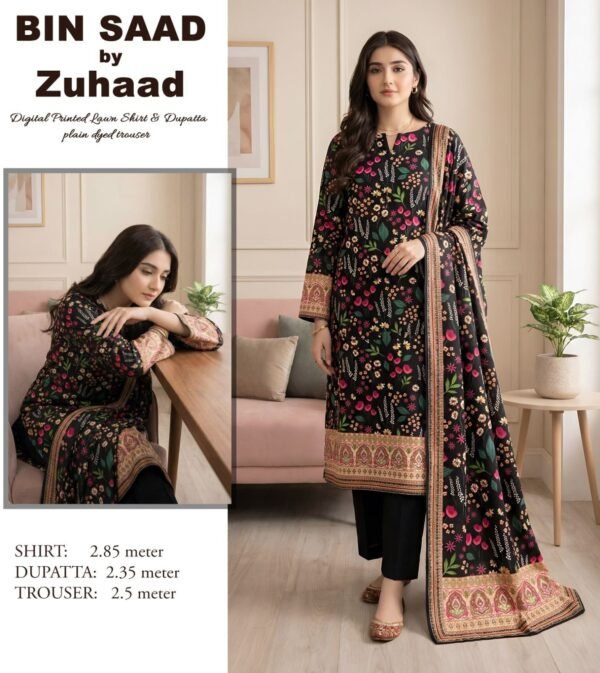Bin Saad – Premium Unstitched 3PC Lawn Suit Design 7