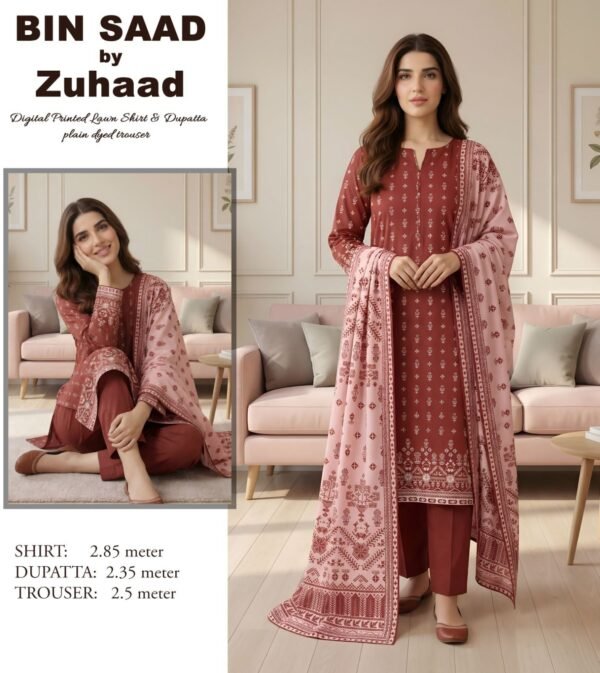 Bin Saad – Premium Unstitched 3PC Lawn Suit Design 6