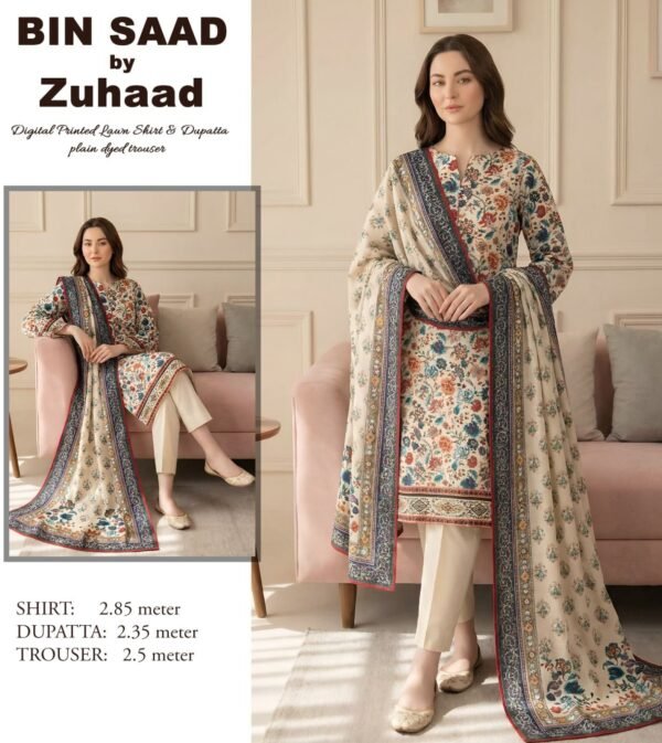 Bin Saad – Premium Unstitched 3PC Lawn Suit Design 5