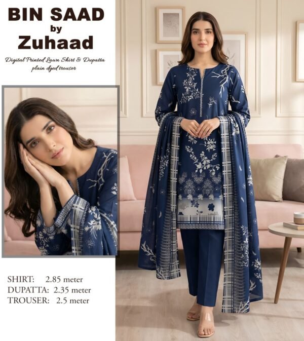 Bin Saad – Premium Unstitched 3PC Lawn Suit Design 4