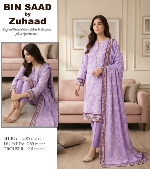Bin Saad – Premium Unstitched 3PC Lawn Suit Design 3