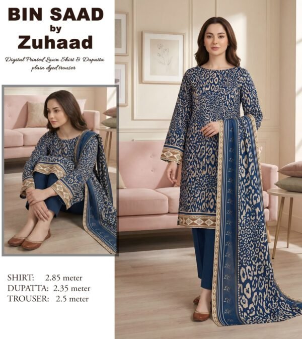 Bin Saad – Premium Unstitched 3PC Lawn Suit Design 1